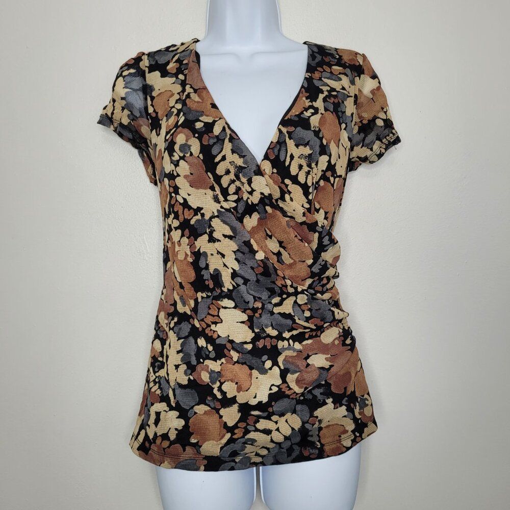 y2k 212 collection tan brown blue grunge floral wrap look going out top size M